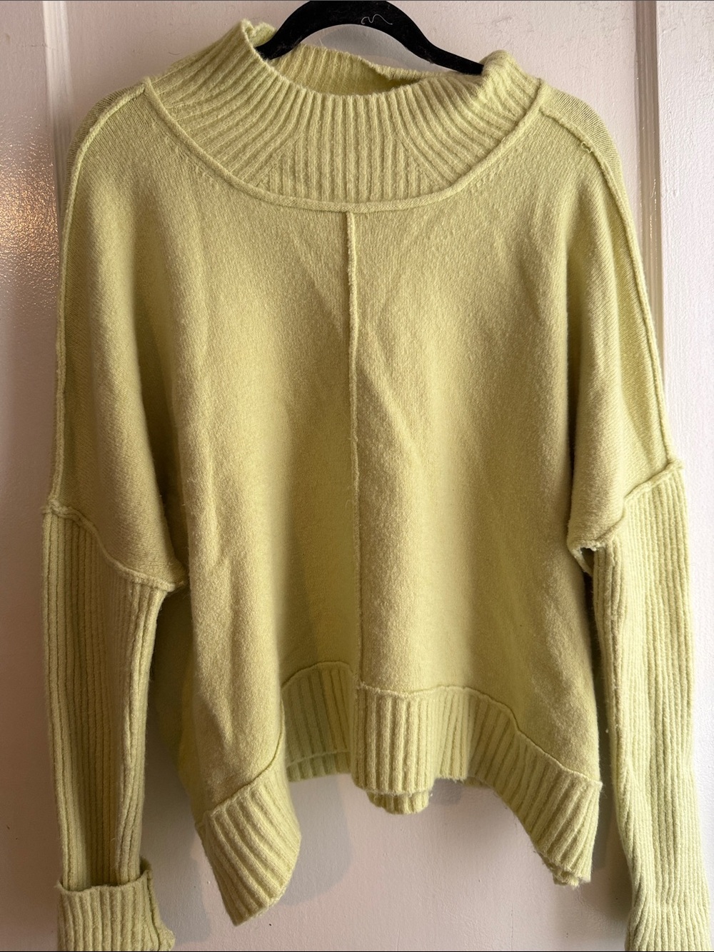 Anthropologie Pale Lime Ribbed Mock Neck Sweater